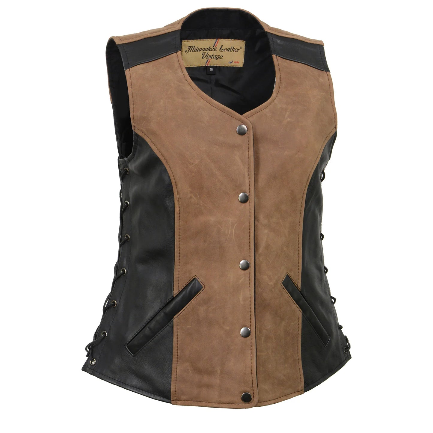 Leather Vest (MLL4508) Women's  'Trickster' 2 Tone Crazy Horse Leather Club Style Motorcycle