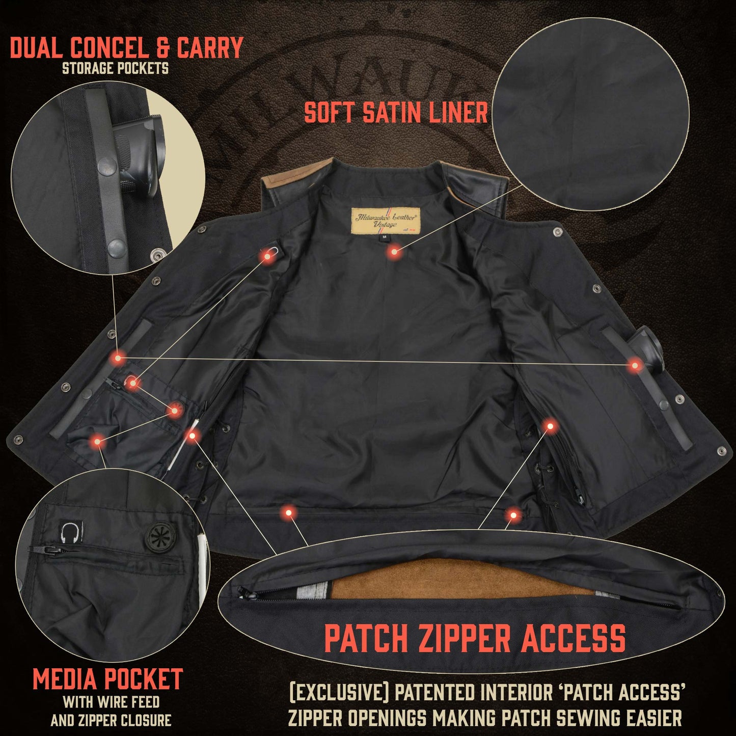 Leather Vest (MLL4508) Women's  'Trickster' 2 Tone Crazy Horse Leather Club Style Motorcycle