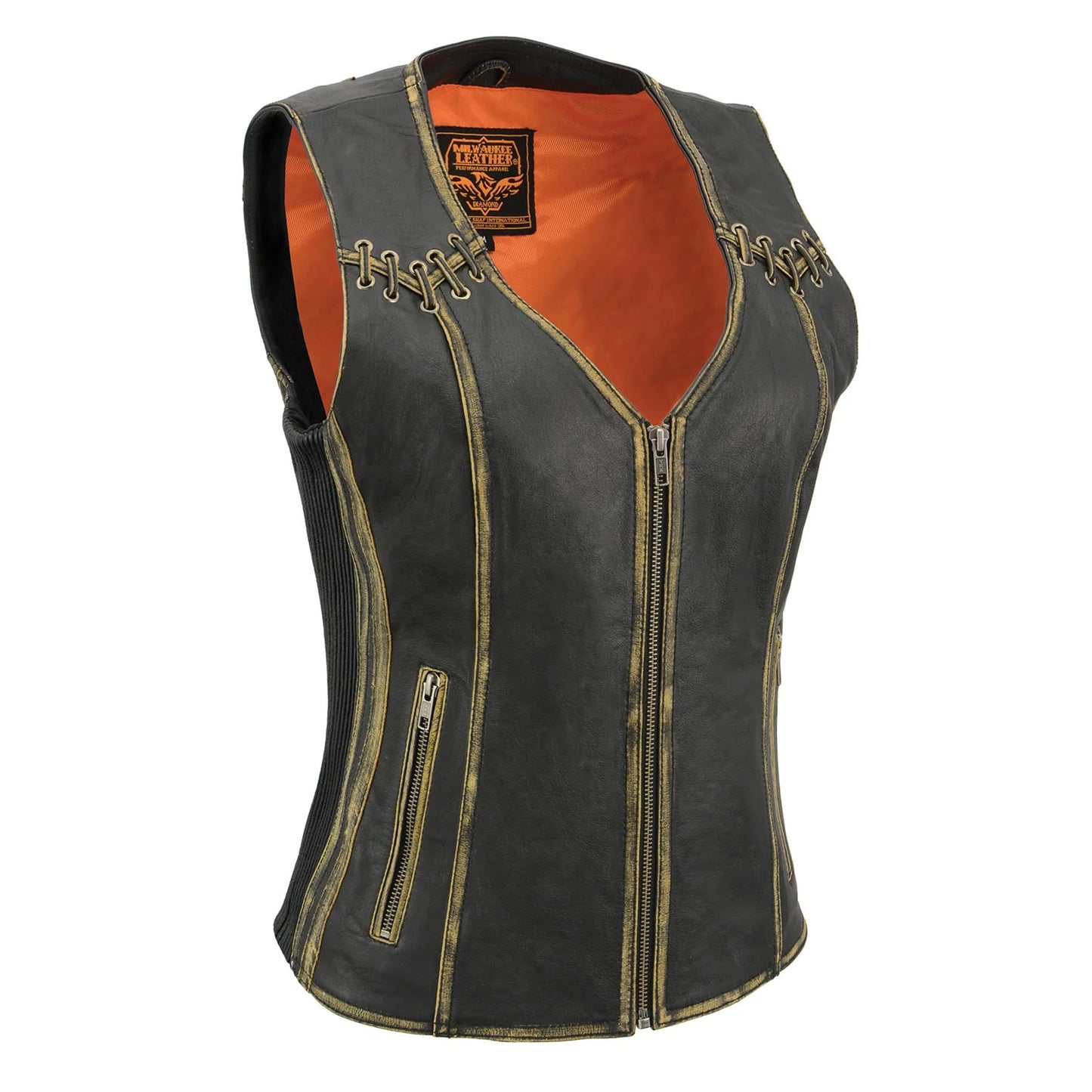 Leather Vest (MLL4527) Women's Distressed Brown Classic Leather Vest