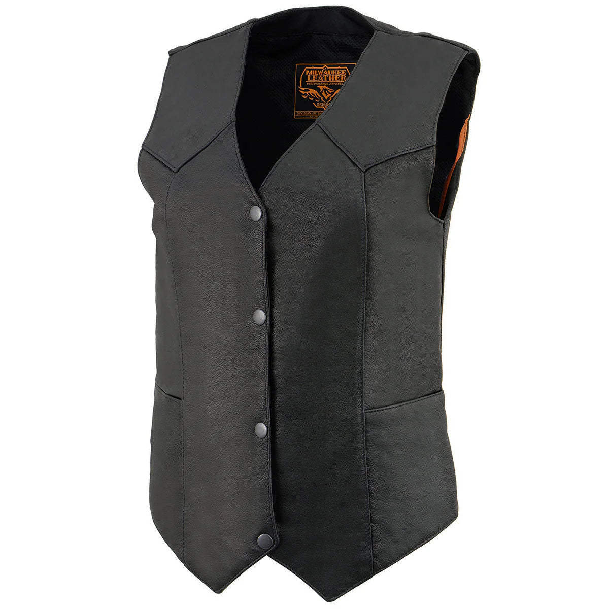 Leather Vest SO (MLL4545) - Premium Leather Lightweight Classic 4-Snap V-Neck Motorcycle Rider Vest
