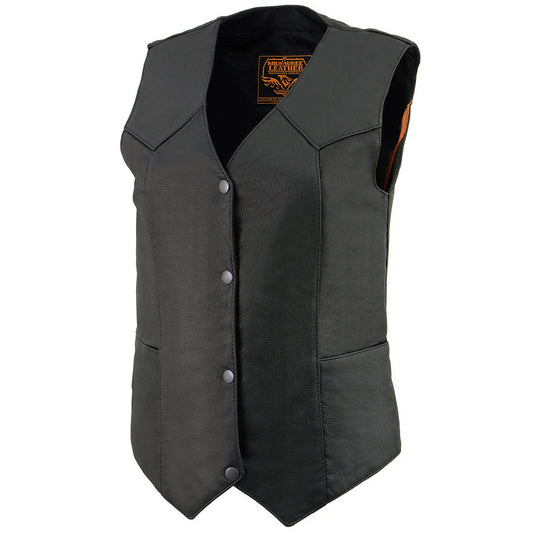 Leather Vest SO (MLL4545) - Premium Leather Lightweight Classic 4-Snap V-Neck Motorcycle Rider Vest