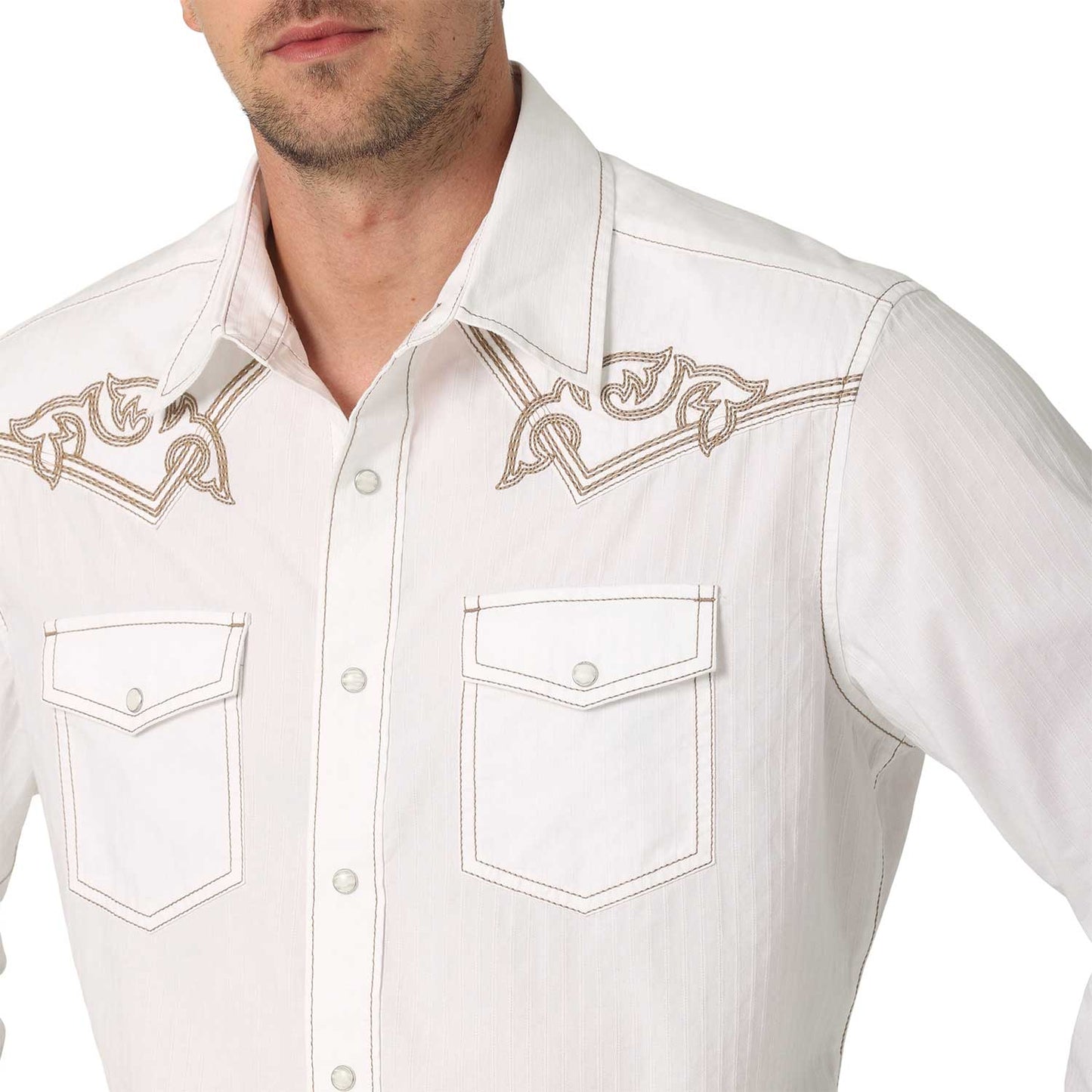 Top Men's (112326338) - Wrangler® Rock 47® Embriodered Long Sleeve Shirt - Modern Fit - White