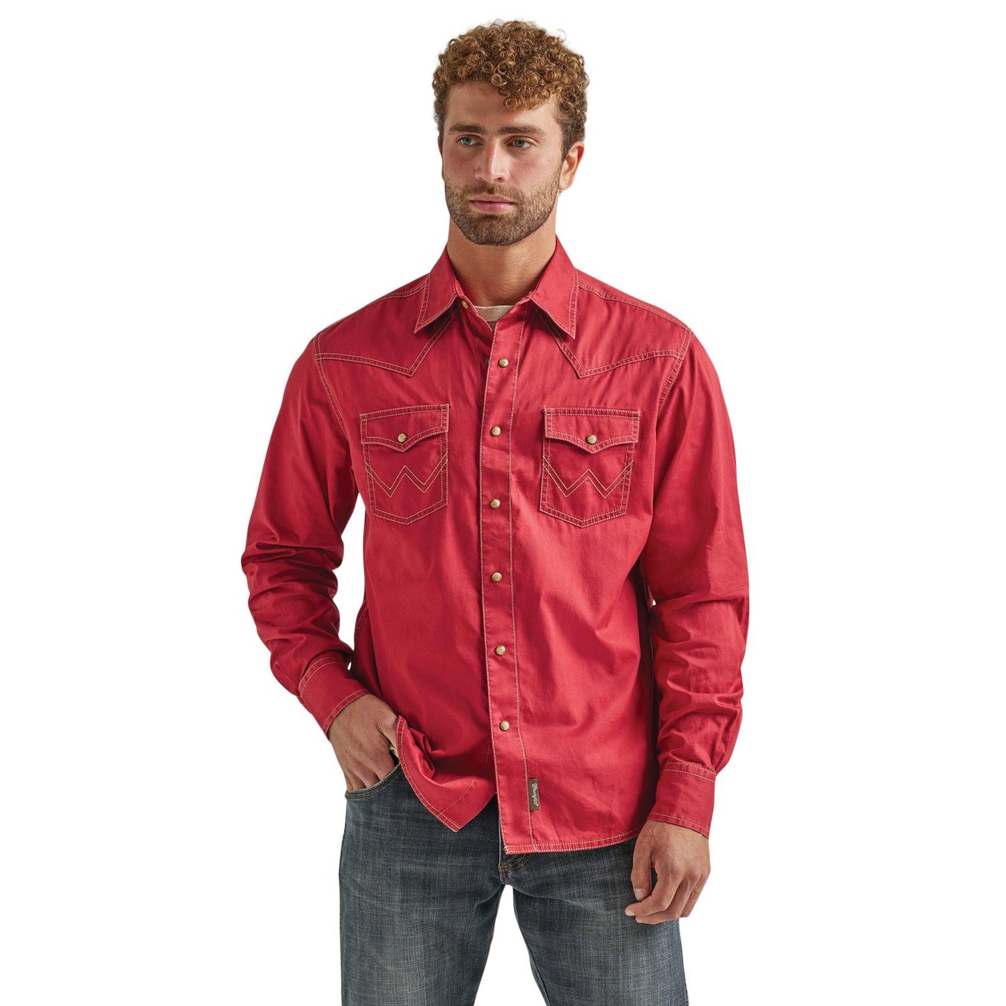 Top Men's DC (112338147) - Wrangler® Retro Premium Long Sleeve Snap Shirt, Modern Fit in Red