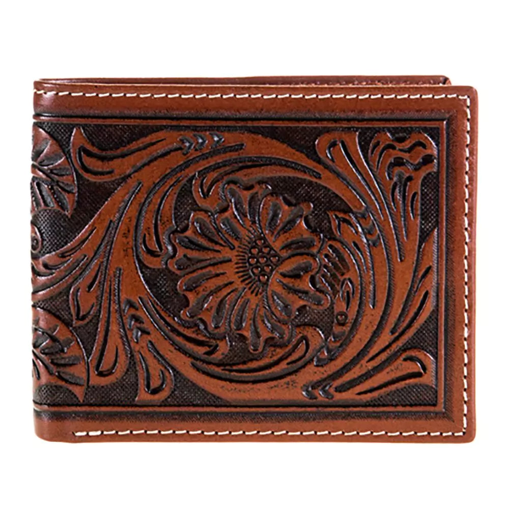 Wallet DC (XWC3-B2) - Twisted X® Tooled Floral Design Leather Bifold Wallet in Tan