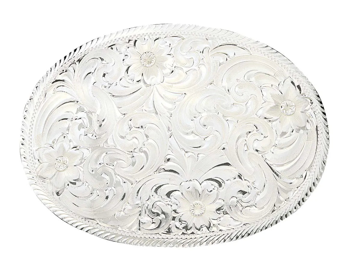 Buckle (1840) - Oval Silver Engraved Western with Etched Trim