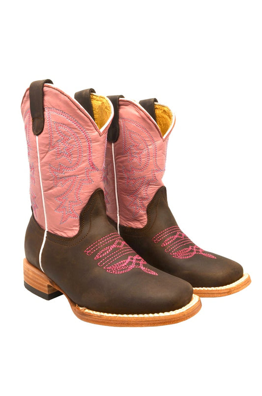 Boot Kids (3102) - Kid's Rodeo Boots in Chocolate & Pink