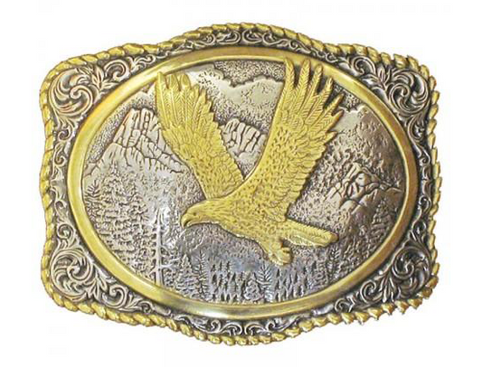 Buckle (38046) - Silver Rectangle with Flying Gold Eagle Engraved