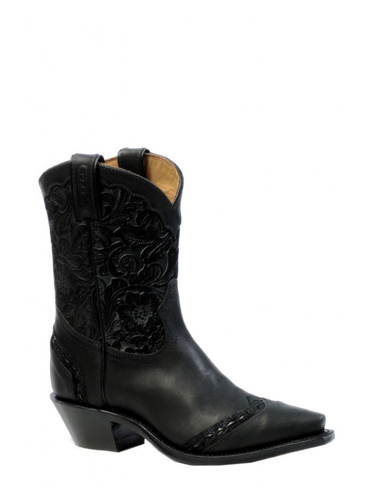 Boot Women's (4636) - 8" Snip Toe in Selvaggio Black & Art Barocco Calf Split Blue