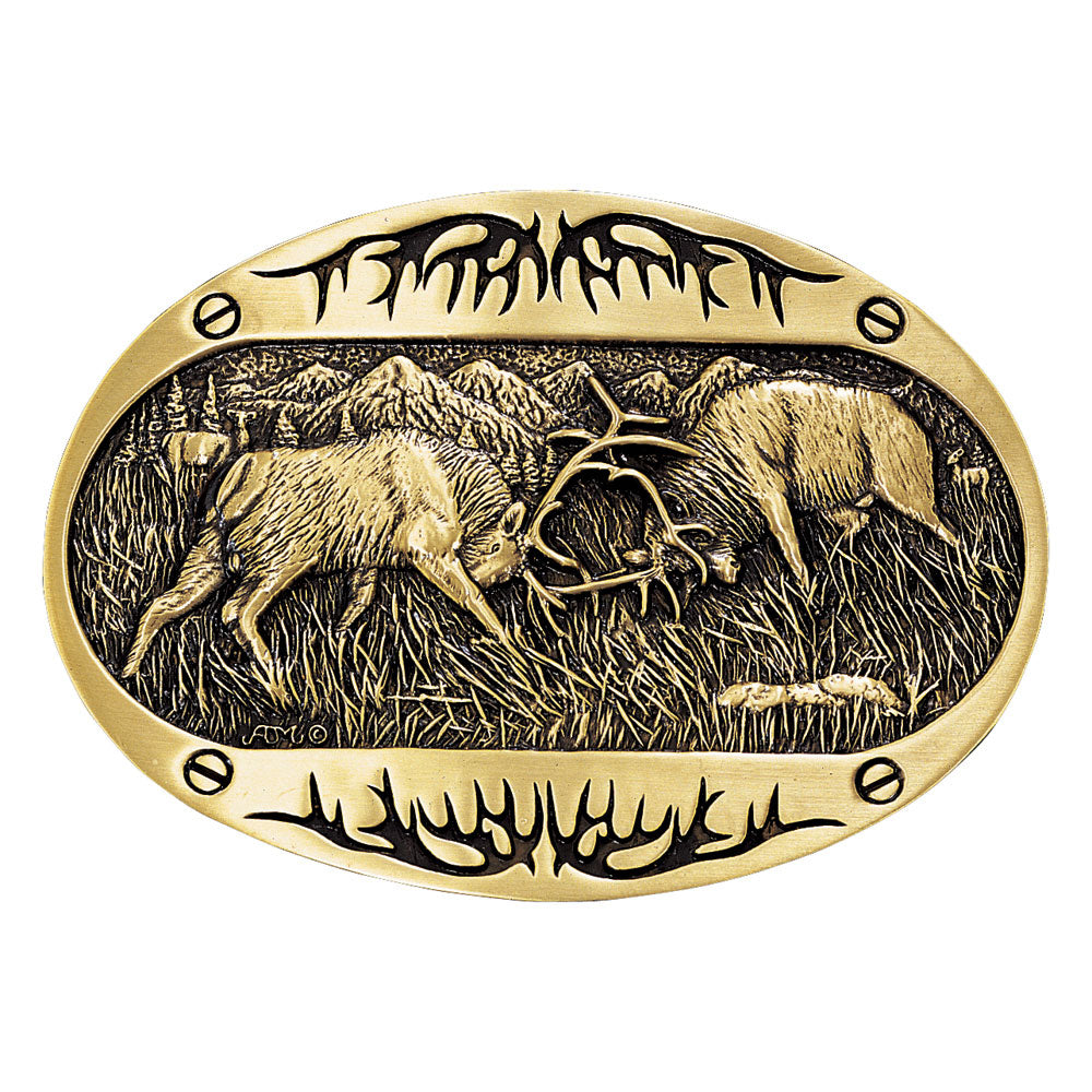 Buckle (60800C) - Fighting Elk Brass Heritage Attitude Belt Buckle