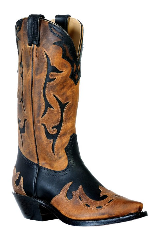 Boot Women's (9612) - 13" Snip Toe Grasso Black with Hillbilly Golden Detail