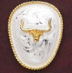 Bolo Tie (AC54P) - Silver and Gold Oval Longhorn