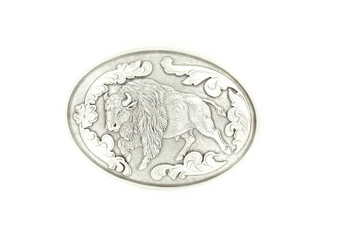 Buckle (37046) - Oval Silver Engraved Buffalo