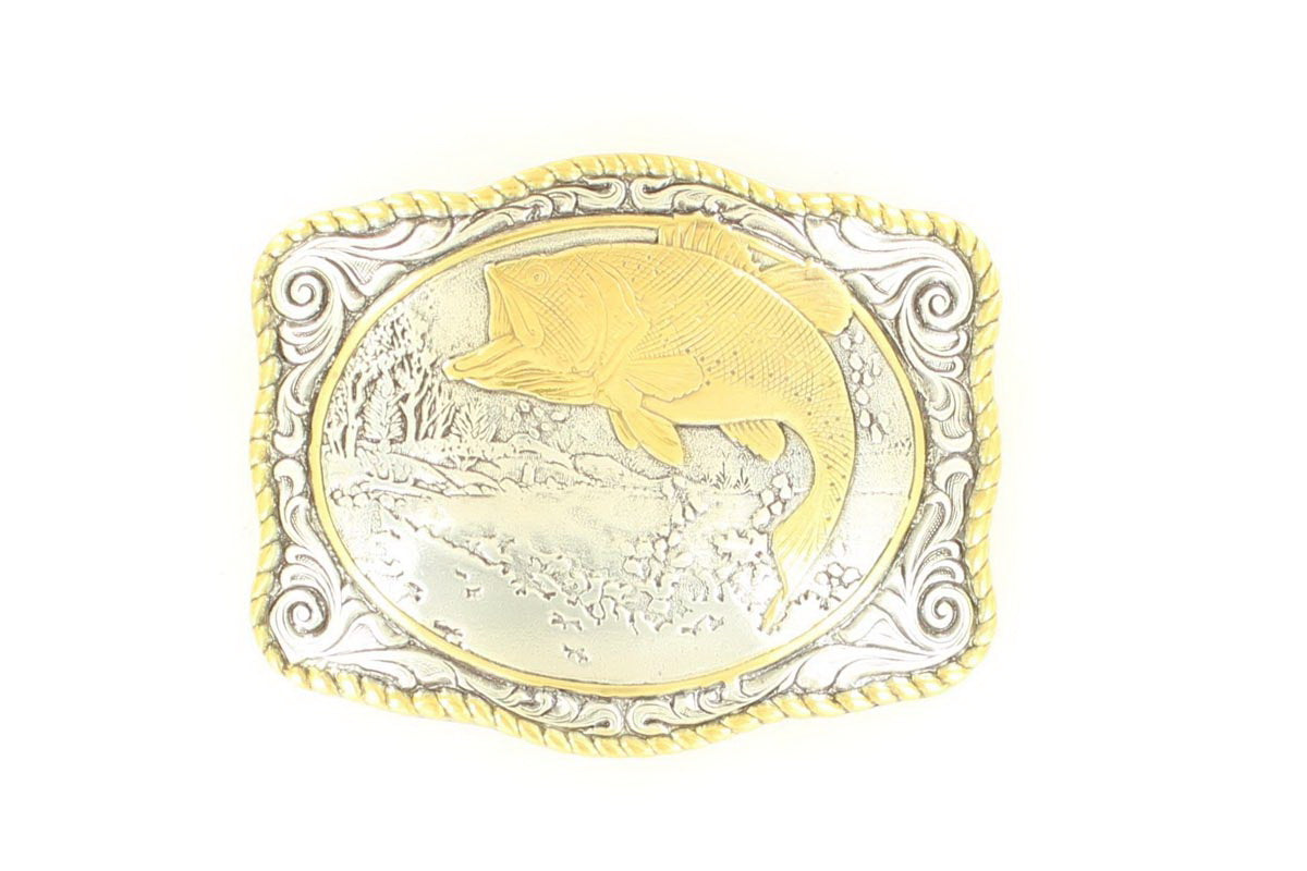 Buckle (38056) - Silver Rectangle with Gold Bass Engraved