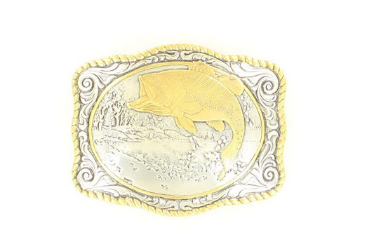 Buckle (38056) - Silver Rectangle with Gold Bass Engraved