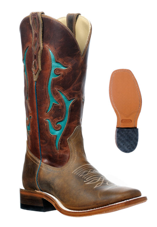 Boot Women's DISCONTINUED (9373) - Boulet 12" Wide Square Toe with Hillbilly Golden Foot and Grizzly Sand Shaft