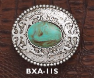 Buckle (BXA-11S) - Round Silver Belt Buckle with Turquoise Stone