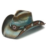 Hat (CA-1928) - Turquoise Fox Bangora Straw Stampede Western Hat