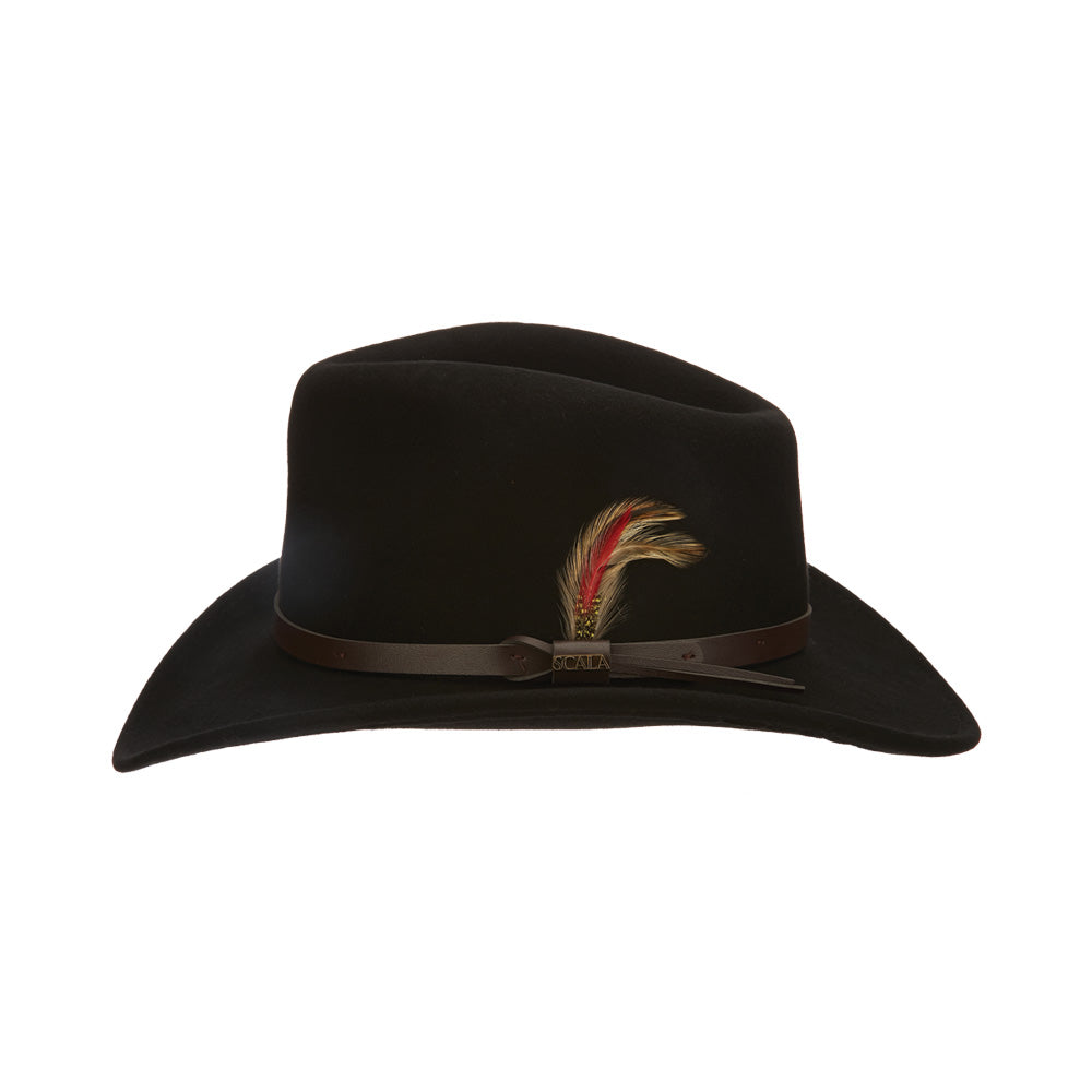 Hat (DF6) - Dorfman Scala Dakota Water Repellent Wool Felt Crushable Outback with Feather