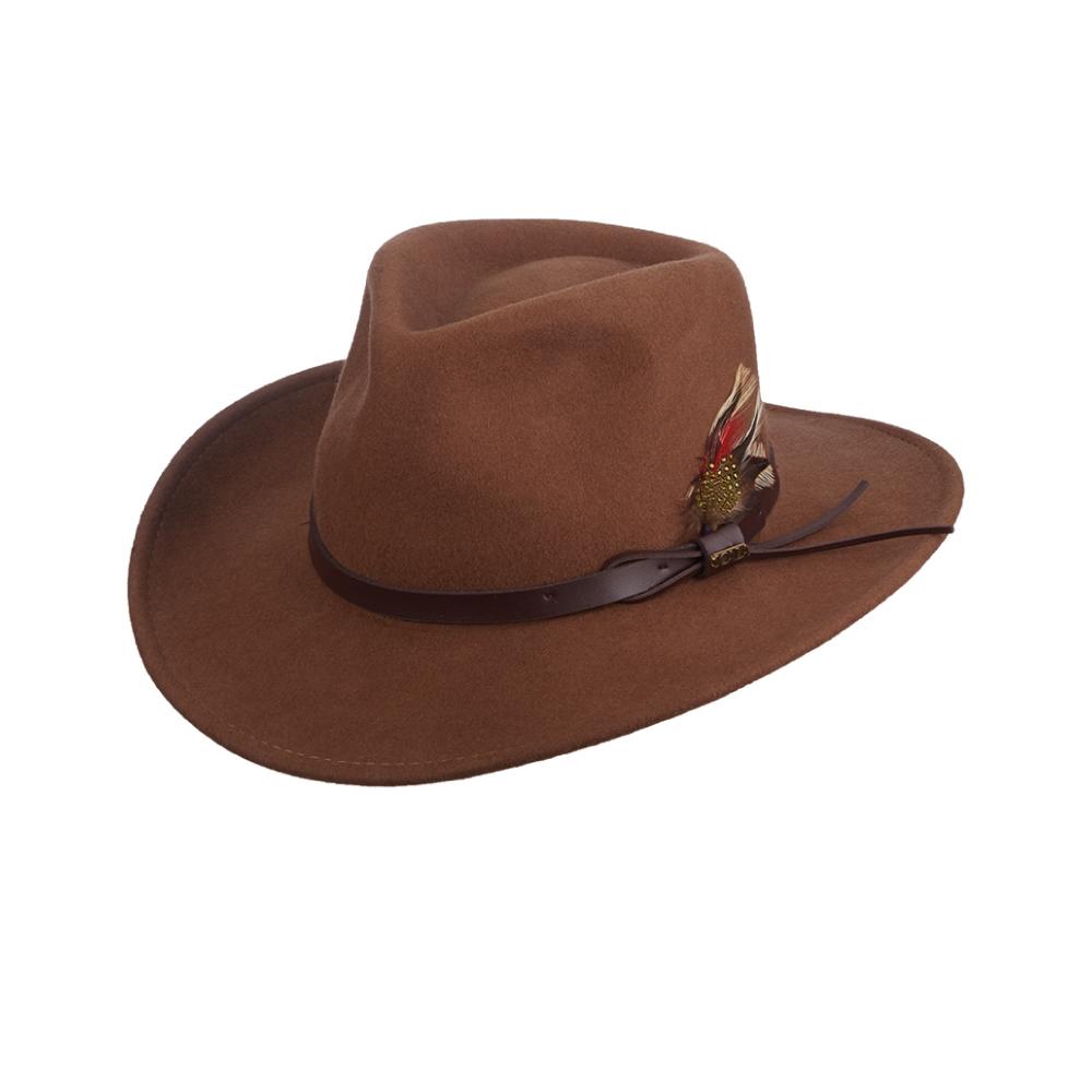 Hat (DF6) - Dorfman Scala Dakota Water Repellent Wool Felt Crushable Outback with Feather