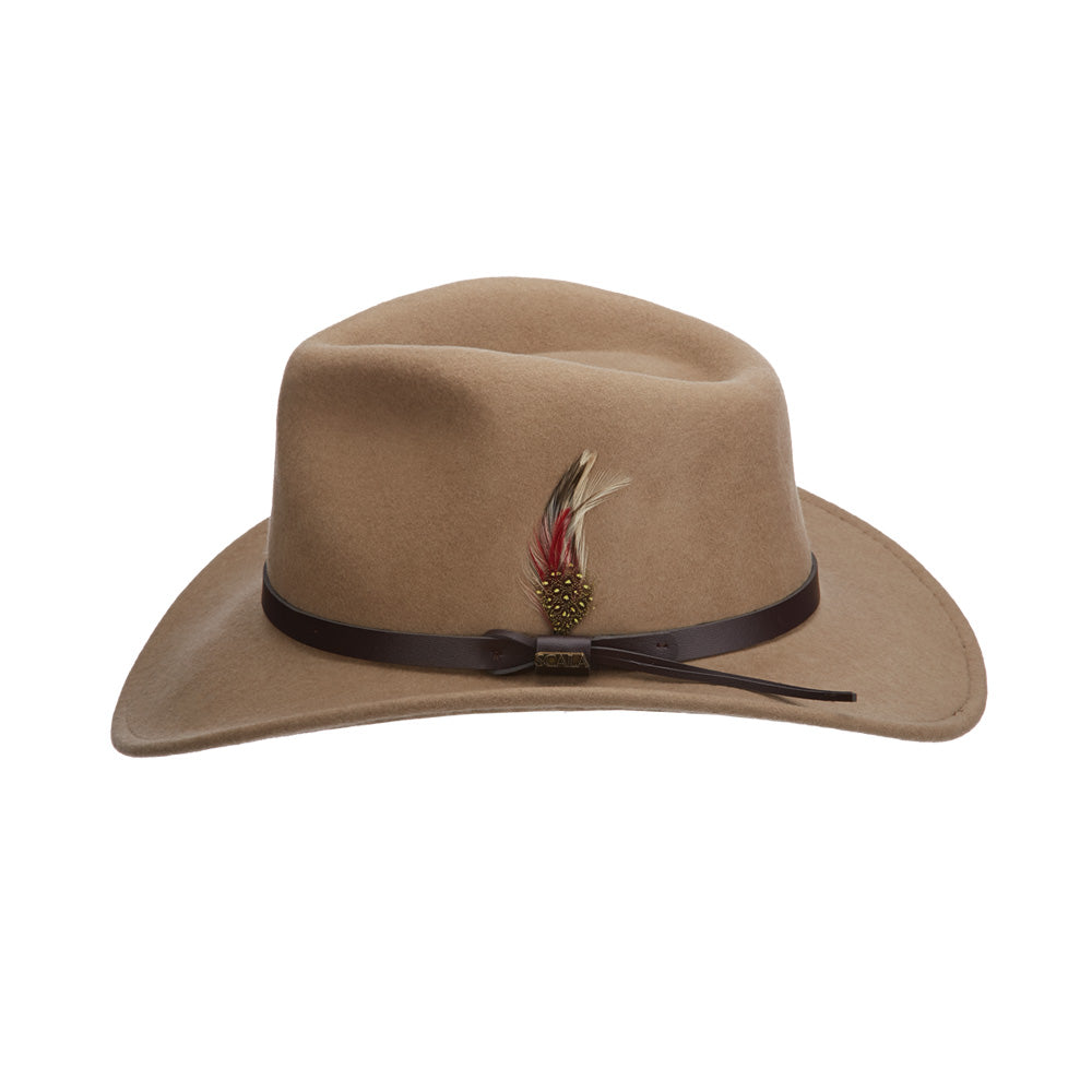 Hat (DF6) - Dorfman Scala Dakota Water Repellent Wool Felt Crushable Outback with Feather