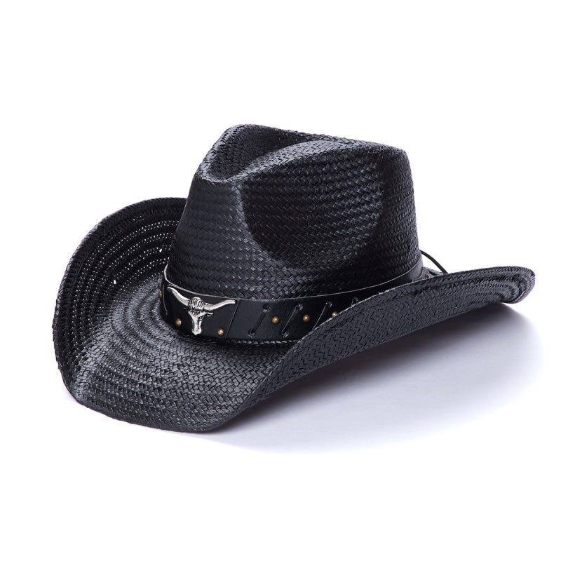 Hat (TX-2225) - Toyo Straw Vented Saddleback One Size Fits Most Western Hat With Longhorn
