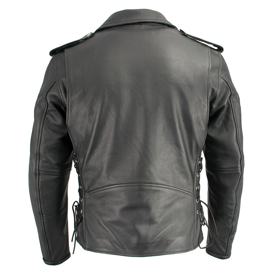 Leather Jacket (LKM1711) - Men's Police Style with Gun Pockets