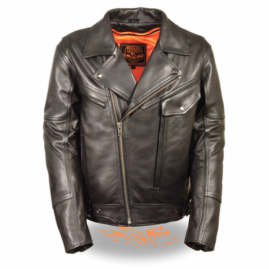 Leather Jacket (LKM1770) - Men’s Side Set Belt Utility Pocket M/C jacket