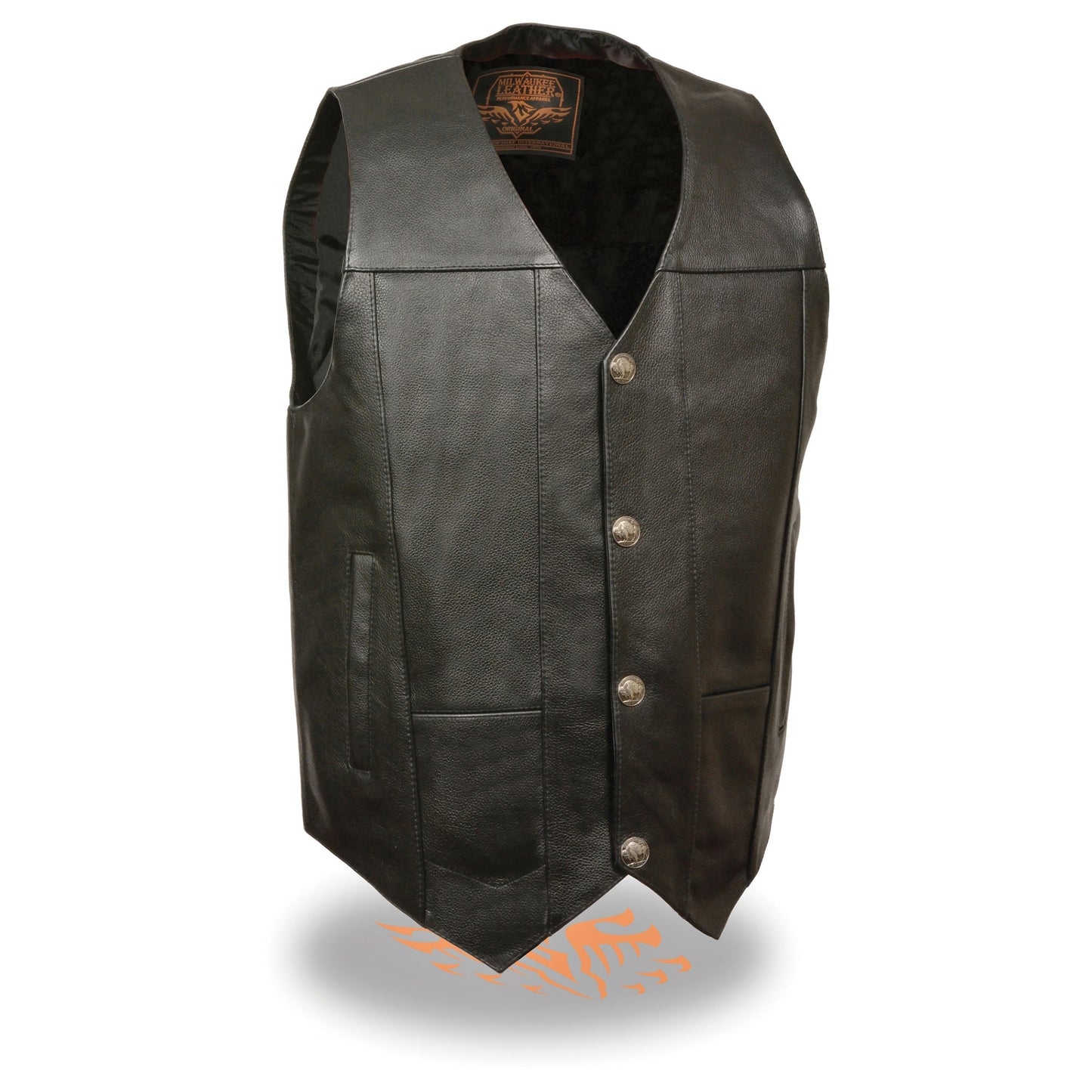 Leather Vest (LKM3700) - Men’s Plain Side Vest with Buffalo Snaps