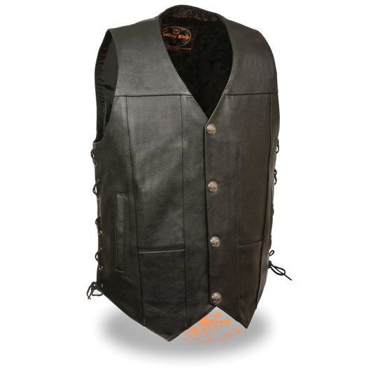 Leather Vest SO (LKM3701) - Men’s Side Lace Vest with Buffalo Snaps