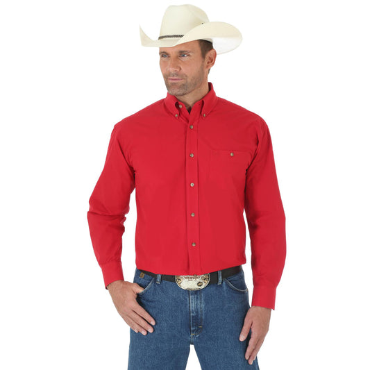 Top Men's (MGS274R) - Wrangler® George Straight Collection, Long Sleeve Shirt in Red