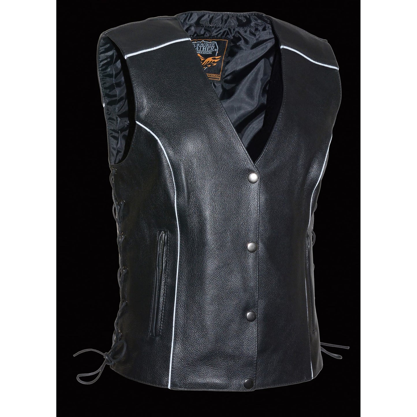 Leather Vest (MLL4500) - Women’s Side Lace Vest with Reflective Piping
