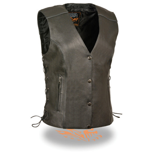 Leather Vest (MLL4500) - Women’s Side Lace Vest with Reflective Piping