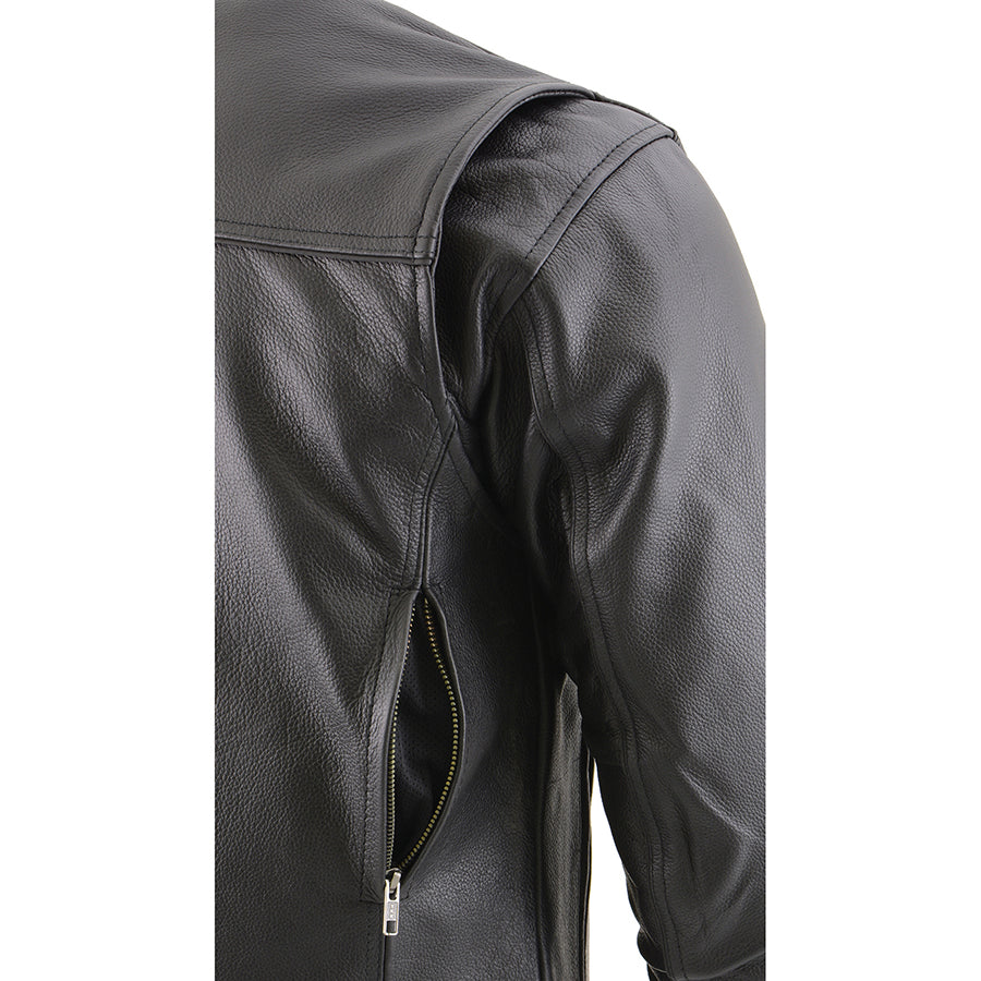 Leather Jacket (MLM1506) - Men's Vented Scooter Jacket w/ Cool Tec Leather & Utility Pockets