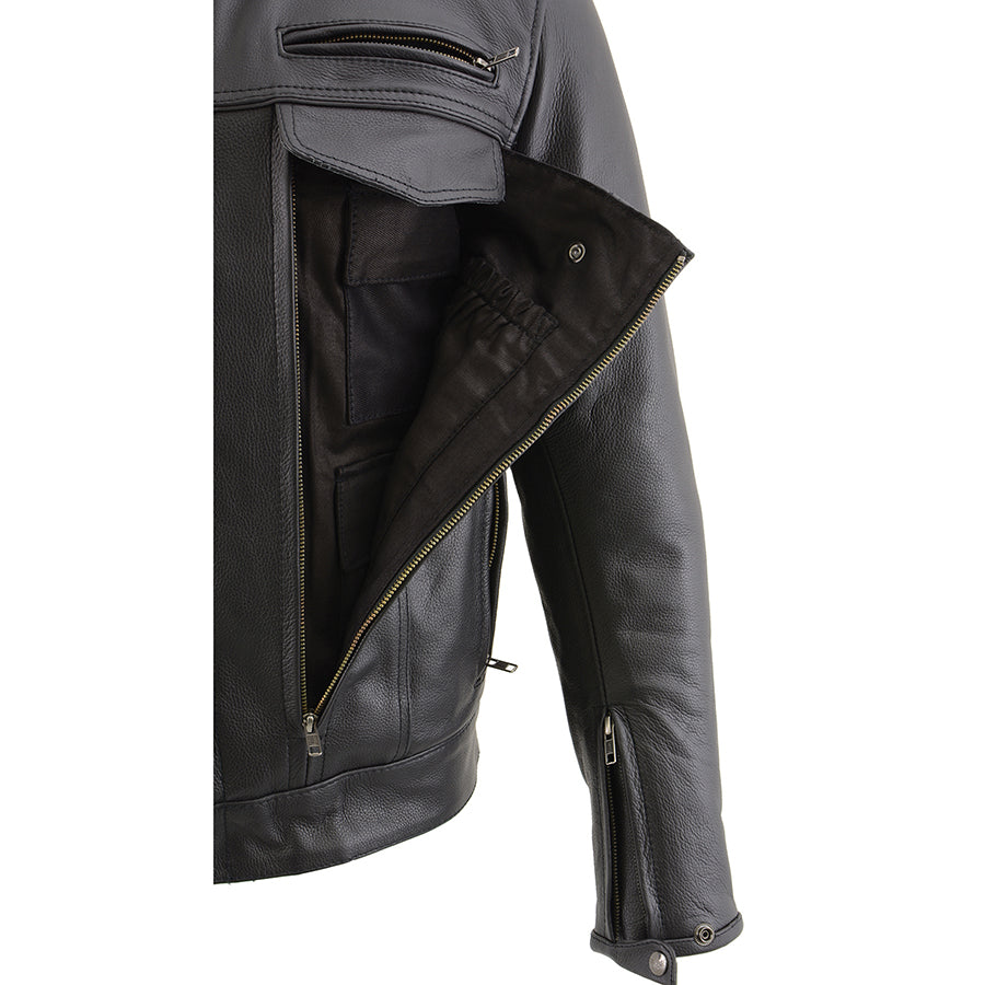 Leather Jacket (MLM1506) - Men's Vented Scooter Jacket w/ Cool Tec Leather & Utility Pockets