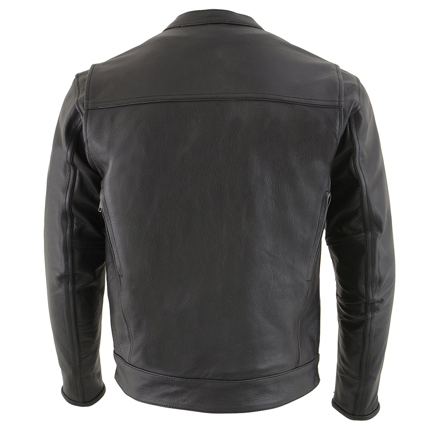 Leather Jacket (MLM1506) - Men's Vented Scooter Jacket w/ Cool Tec Leather & Utility Pockets