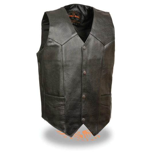 Leather Vest (SH1310) - Men’s Classic Snap Front Biker Vest