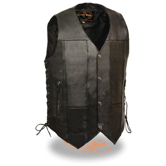 Leather Vest (SH1391) - Men’s 10 Pocket Side Lace Vest