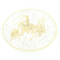 Buckle (C02117) - Oval Crumrine Cow/Roper/Cowboy Lazer Etched