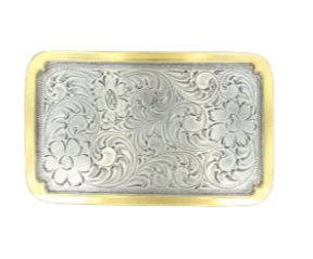 Buckle (37230) - Silver & Gold Rectangle Scroll Belt Buckle