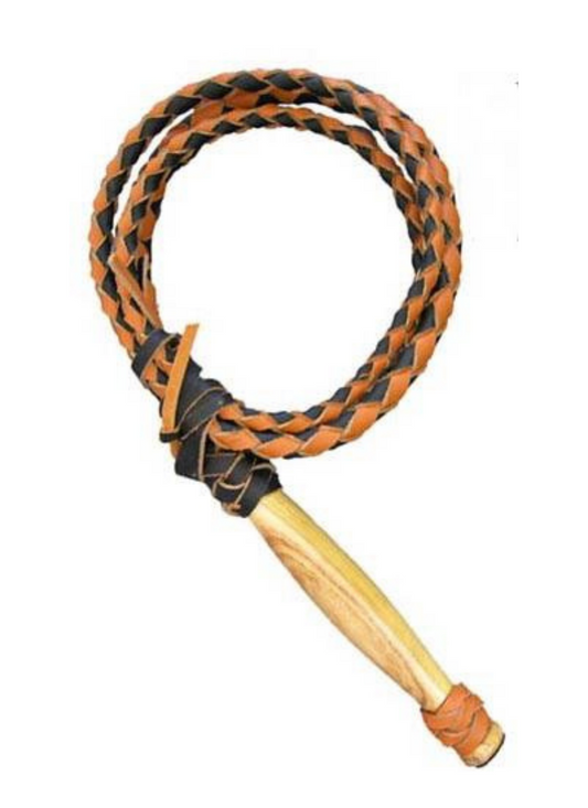 Whip (8332) - Two Tone Brown & Black Leather Whip with Revolving Wood Handle